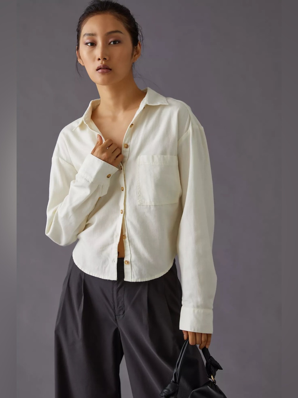 Pilcro Tie-Back Shrunken Button-Up Shirt - Picture 2 of 11